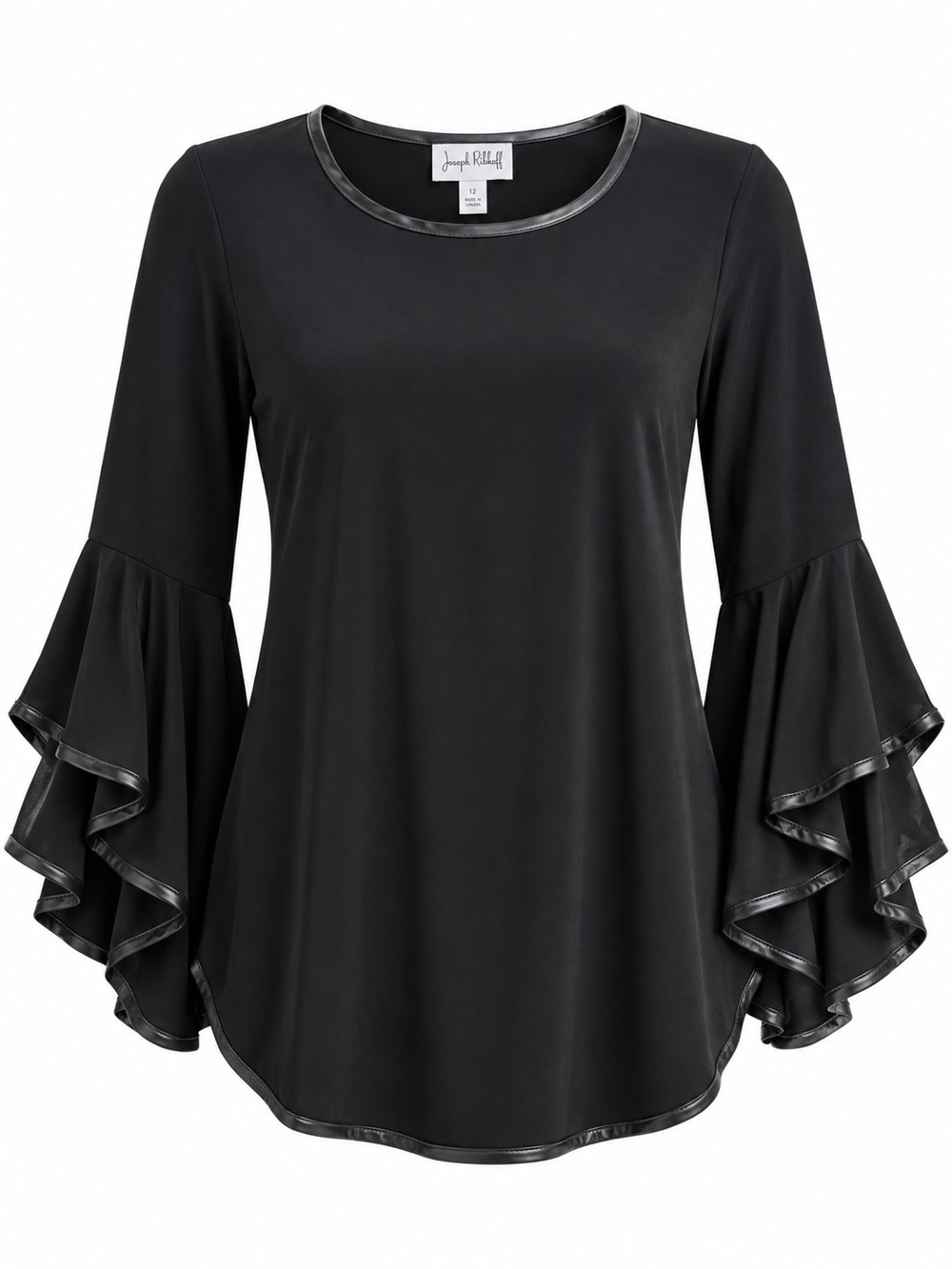 Joseph Ribkoff Black Ruffle Bell-Sleeve Top